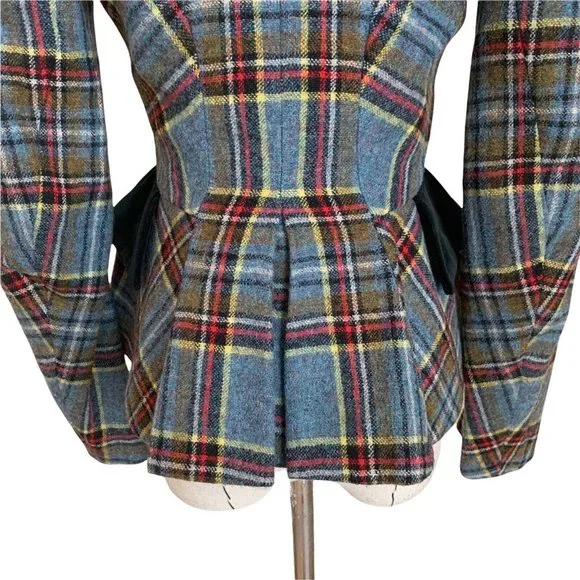 Vintage 90s VIVIENNE WESTWOOD F/W 1994 Wool Tartan Plaid Jacket Velvet Trim Orb - Picture 6 of 12
